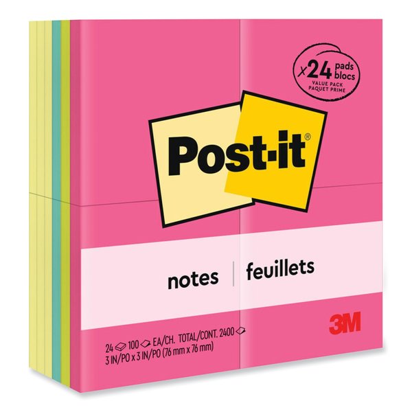 Post-It Pad, Note 3"X3", Assorted, PK24 654-CYP-24VA